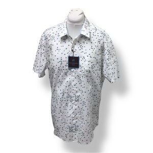 Tattersall London Mens Short Sleeve Casual Button Down Shirt White Patterned XL